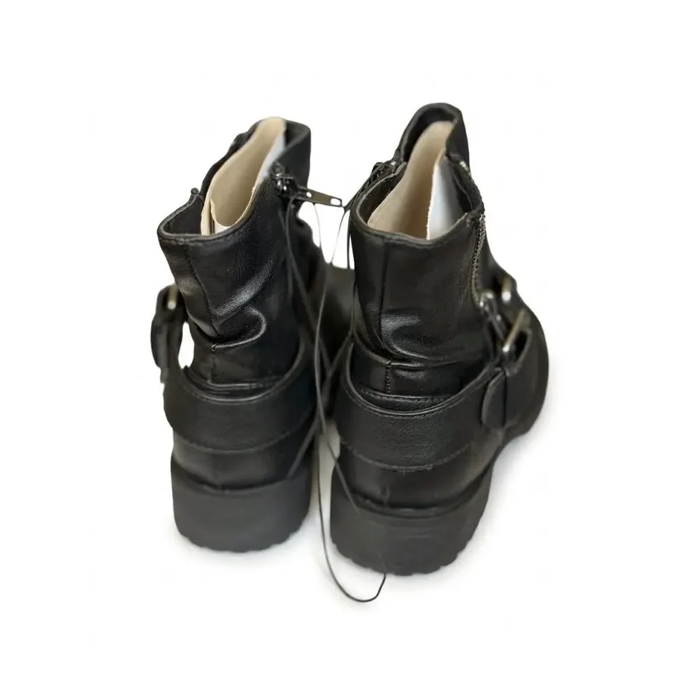 NEW! Pop Girls Tali Girls Biker Ankle Boots Black Size 1M Motorcycle Bootie
